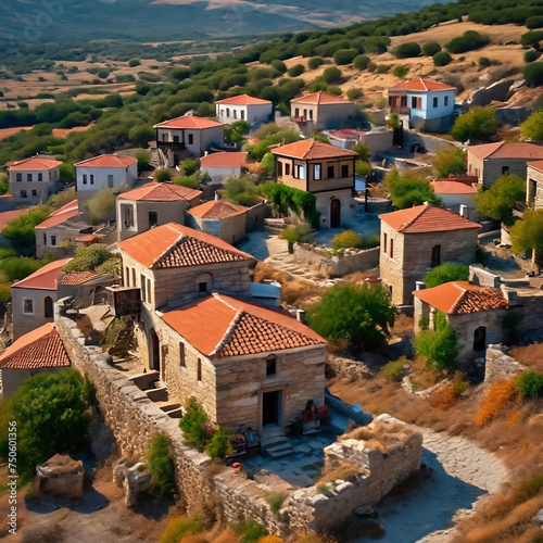 View of a traditional charming mountain village in Northern Aegean Turkey photo