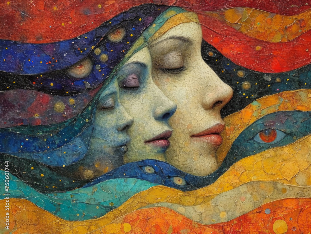 Colorful Bizantine-Inspired Illustration of Faces. Generative AI image Colorful Bizantine-Inspired Illustration of Faces. Generative AI image