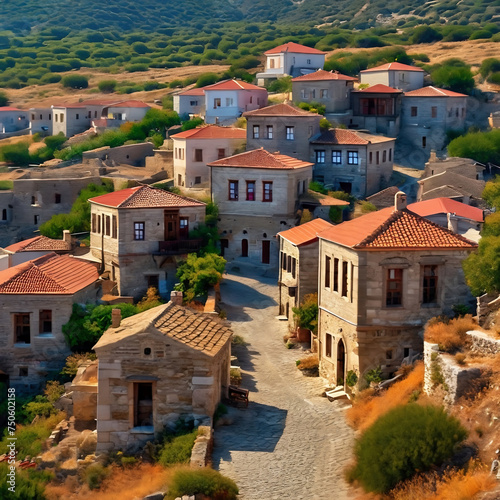 View of a traditional charming mountain village in Northern Aegean Turkey photo