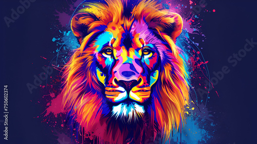 Lion digital colorful vector illustration in graffiti sketch style for t shirt design. generative ai