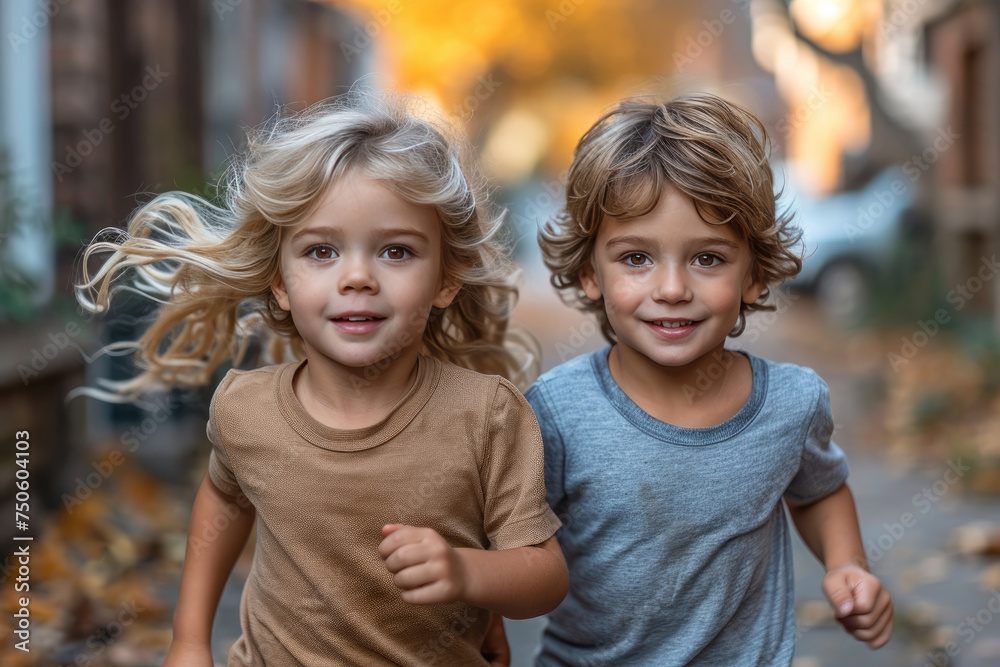 Fototapeta premium Happy children running to the camera