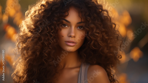 Portrait of a cheerful young african american woman outdoors. Beauty Fashion model. Black woman face and beautiful voluminous hair. Afro american girl. Beauty skin female face. Healthy hair.