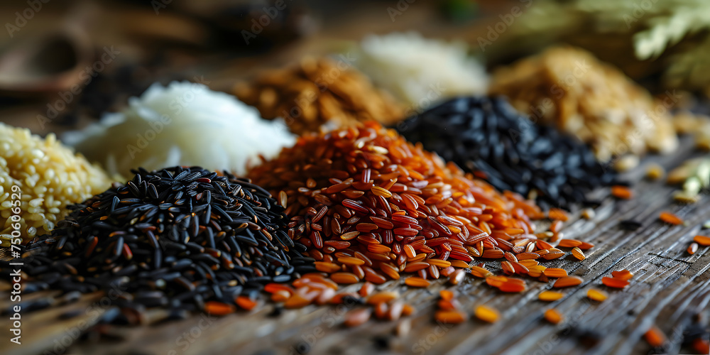 Pile of Various Rice. Different Rice Varieties Pile of Various Rice. Different Rice Varieties