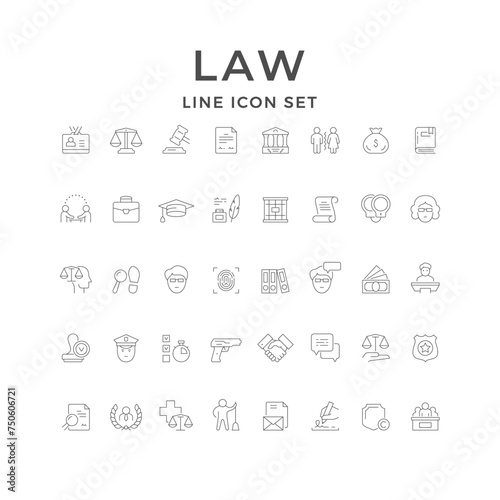 Set line icons of law