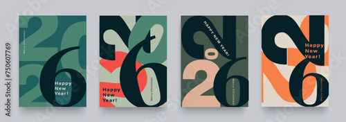 Set Numbers 2026 Year. Happy New Year 2026 and Merry Christmas.  Background Figure in the Green, Black, Red, Orange Colors. Abstract Vector Illustration for the New Year for Banner, Poster, Card.
