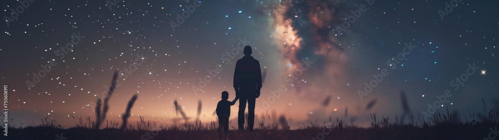 Cosmic Bond: A Father and Son Under the Nebulae
