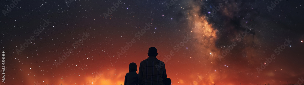 Cosmic Bond: A Father and Son Under the Nebulae