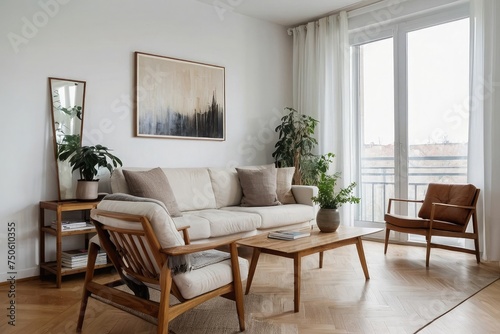 modern living room with table ,chiars sofa frame mockup  © aitricho