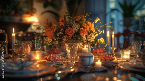 Setting the table floral decoration and candles