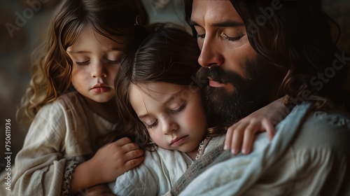 Jesus holds children in his arms loving them