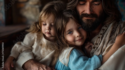 Jesus holds children in his arms father love