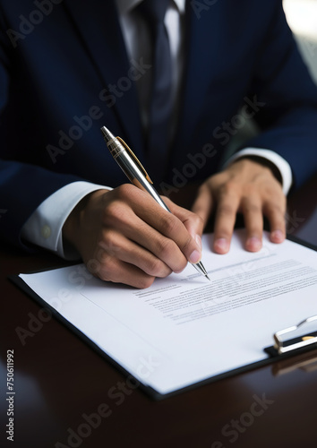 signing an agreement, a man in a business suit writes with a pen on paper, hands, office, table, contract, documents, signature, work, finance, taxes, accounting