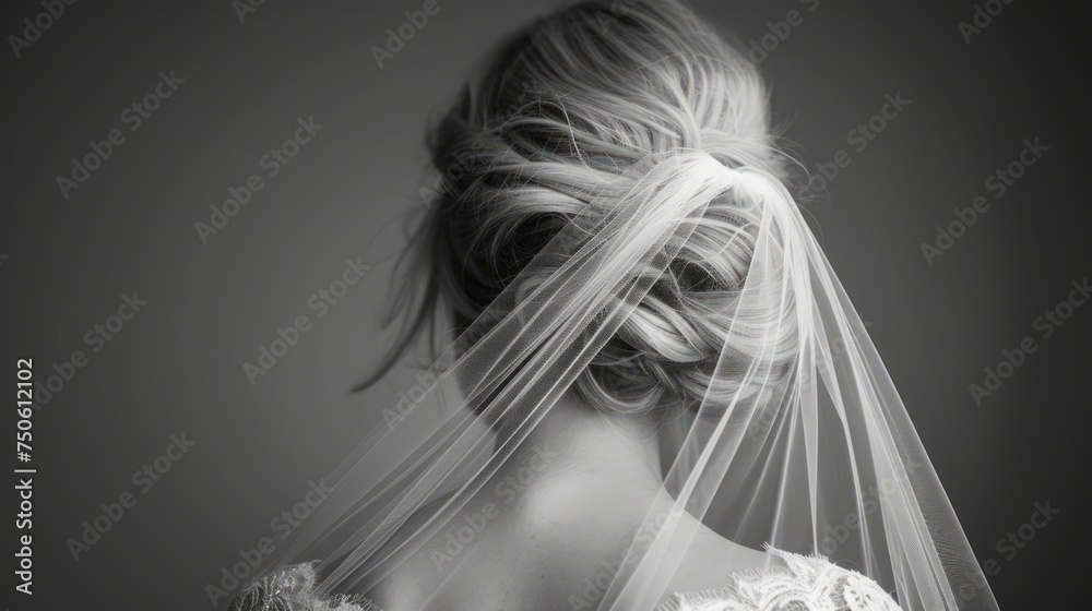 Bride with a veil from behind Bride with a veil from behind