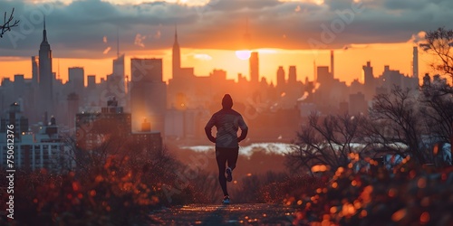 Man Running against a Backdrop of City Map at Dawn
