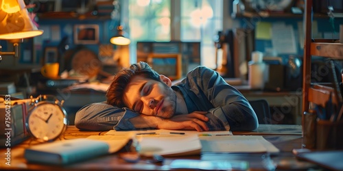 A Young Man Asleep on His Desk in the Office