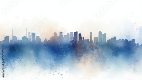 City Skyline Background  blue watercolor cityscape banner