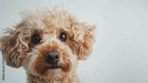Curious poodle with expressive eyes, capturing the innocence of a beloved pet.