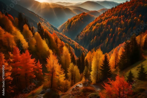 Colorful autumn morning in the Carpathian mountains. Sokilsky ridge. photo