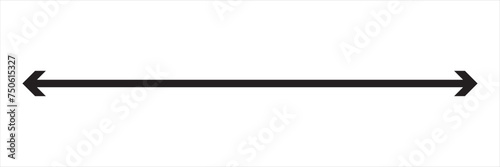 Horizontal dual thin long straight double ended arrow. Contour isolated vector image on white background.