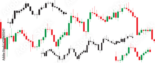 candlestick pattern in red, green and black colors in transparent background 