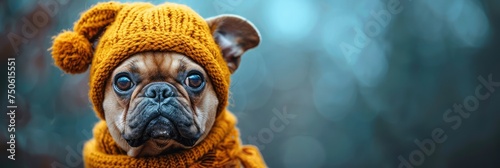 French Bulldog Dog Dressed Funny Pumpkin, Background Banner © NIA4u