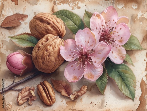 walnut with flowering branch