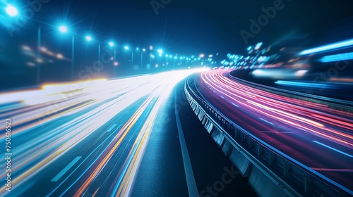 City street light background  night  movement on highway road  blurred image. generate ai