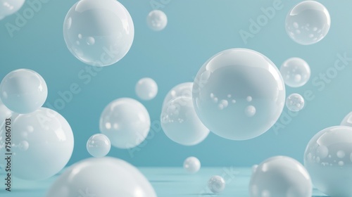 Floating bubbles against a blue background for wallpaper generate ai