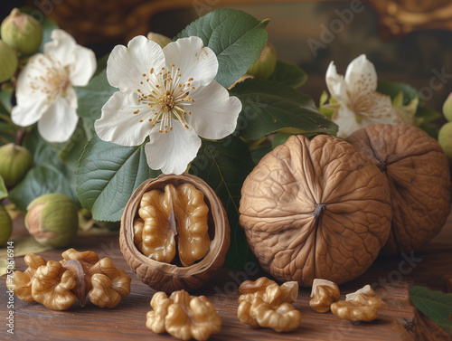 walnut with flowering branch