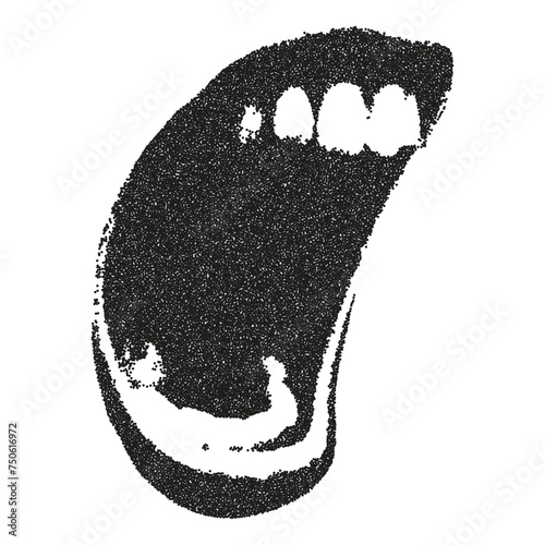 Screaming mouth  with a retro photocopy effect. y2k elements for design. The contemporary anti-design trend.