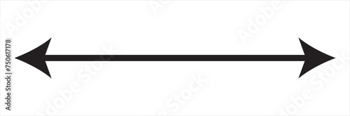 Horizontal dual thin long straight double ended arrow. Contour isolated vector image on white background.