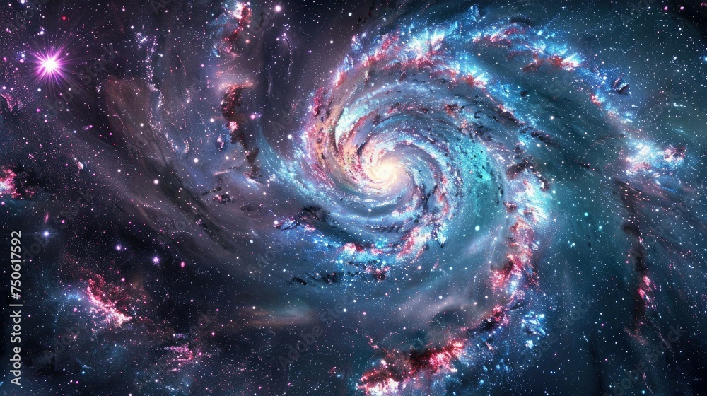 Panoramic view of the galaxy and star. Abstract space background