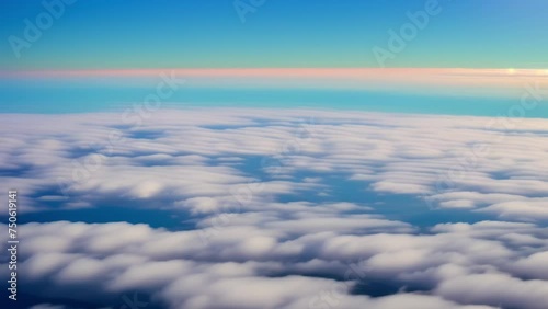 Daytime serenity captured from above, where sky and clouds merge in endless beauty. Atmosphere concept. High-quality video. Timelapse. Horizon background. 4K UHD.
