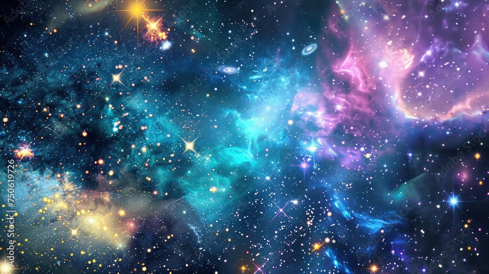 Panoramic view of the galaxy and star. Abstract space background