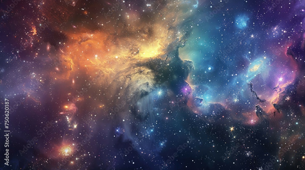 Naklejka premium Panoramic view of the galaxy and star. Abstract space background