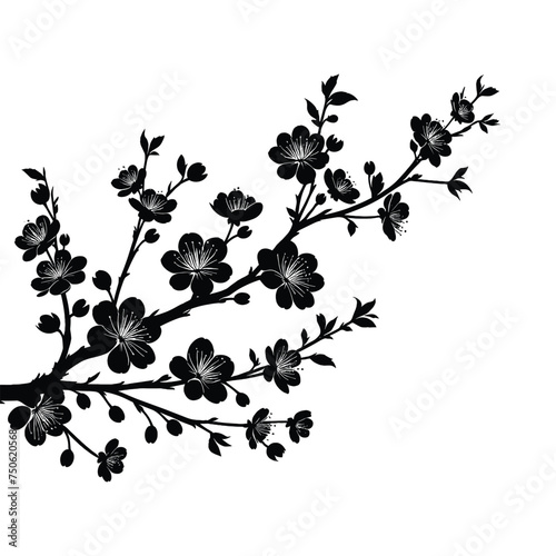 Nature's Delight Silhouette of Cherry Flowers in Clusters on a Tree Branch