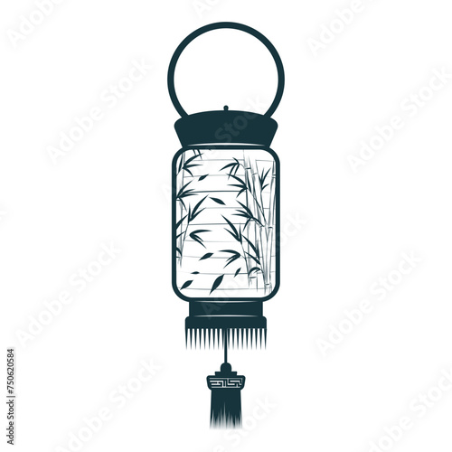 Chinese hanging lantern with bamboo inside it. Hand drawn vector illustration for print, tattoo and cards