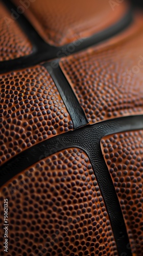 Close-up photo of a smooth leather basketball, filling the entire frame, showcasing sports photography.
