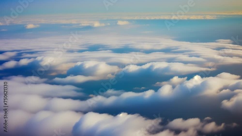 Morning's canvas: Azure sky stretched above cotton candy clouds. Nature's masterpiece from a bird's eye view.
