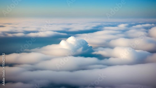 Gazing down from the celestial heights, a mesmerizing vista of endless blue stretches beyond the horizon.
