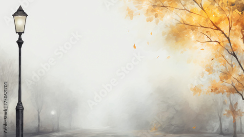 Autumn watercolor light gray background street  photo