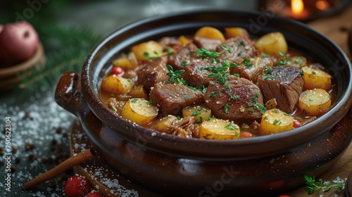 hot potatoes with meat in a pot