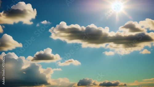 Above the cotton-candy canopy, sunlight paints a masterpiece against the boundless cerulean backdrop. Climate concept. Nature stock footage. Time lapse. Cloud background. 4K UHD.
