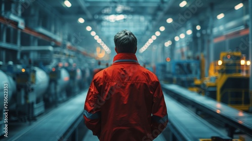 An engineer oversees a high-tech factory line, using a PLC system for optimal efficiency and safety.