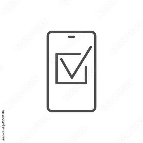 The cursor makes a choice, the arrow presses the check mark on the ballot papers. The phone screen shows a voting ballot. Voting, e-voting, elections, democracy, voting symbol.