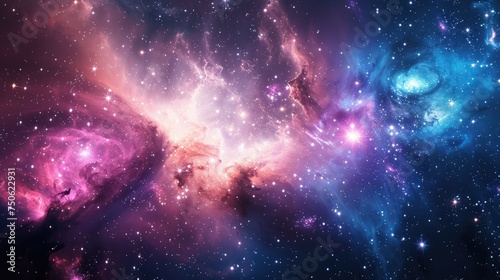 Panoramic view of the galaxy and star. Abstract space background