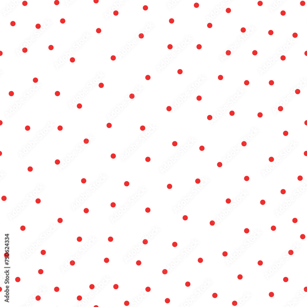 Red polka dots on white background, seamless pattern.