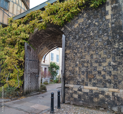 Ancient Ivy covered wall and gate in Winchester.