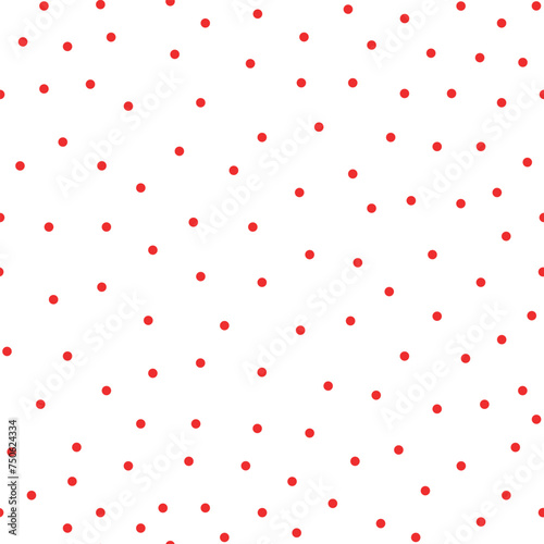 Red polka dots on white background, seamless pattern.