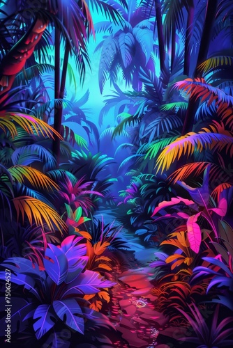 Colorful AI jungles with neon flora and fauna